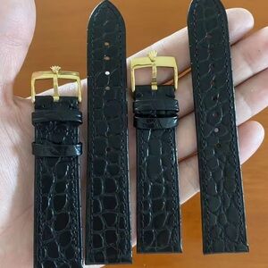 Black Crocodile Leather Watch Strap with Gold Buckle